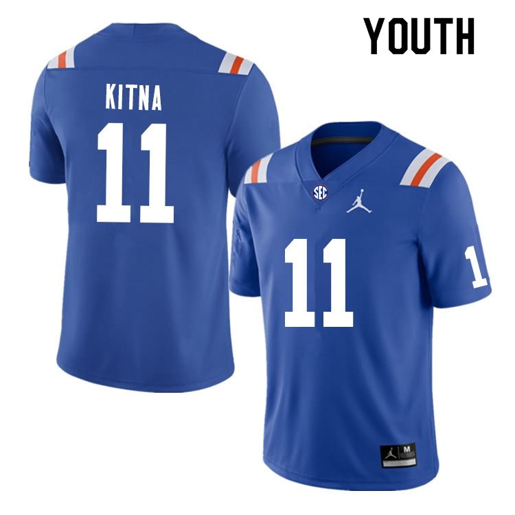 Youth NCAA Florida Gators Jalen Kitna #11 Stitched Authentic Nike Blue Throwback College Football Jersey AZQ4665FB